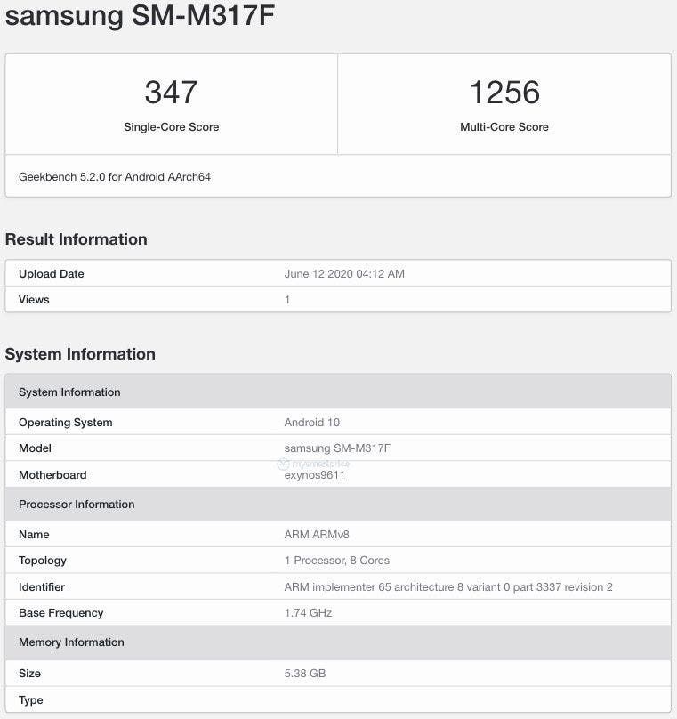 Galaxy M31s shows up on Geekbench