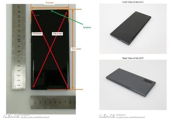 Samsung Galaxy Note 10 image show its dimensions
