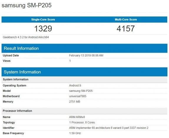 New Samsung tablet with model number SM-P205 appeared on Geekbench