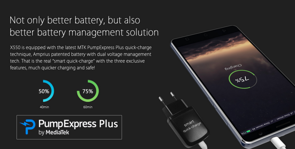 Bluboo X550, narrow bezels, large battery and PUMP Express Plus!