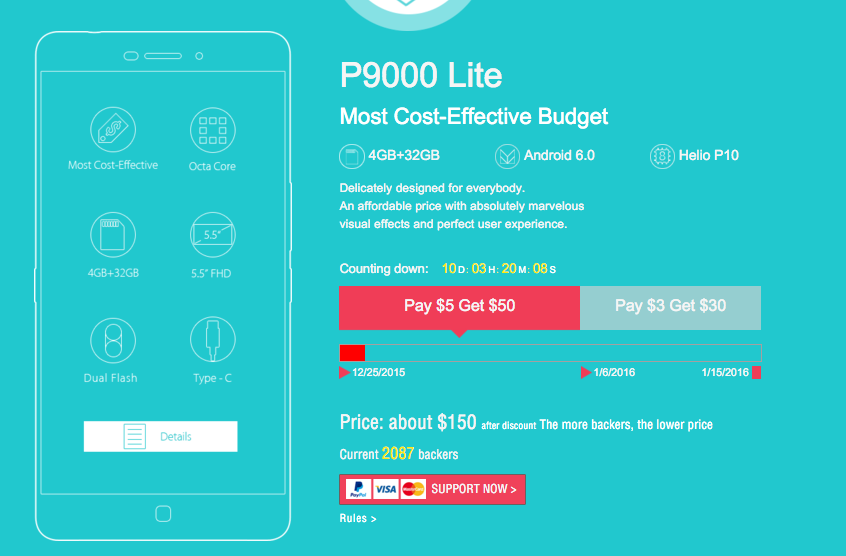 Elephone P9000 'crowdfunding' details