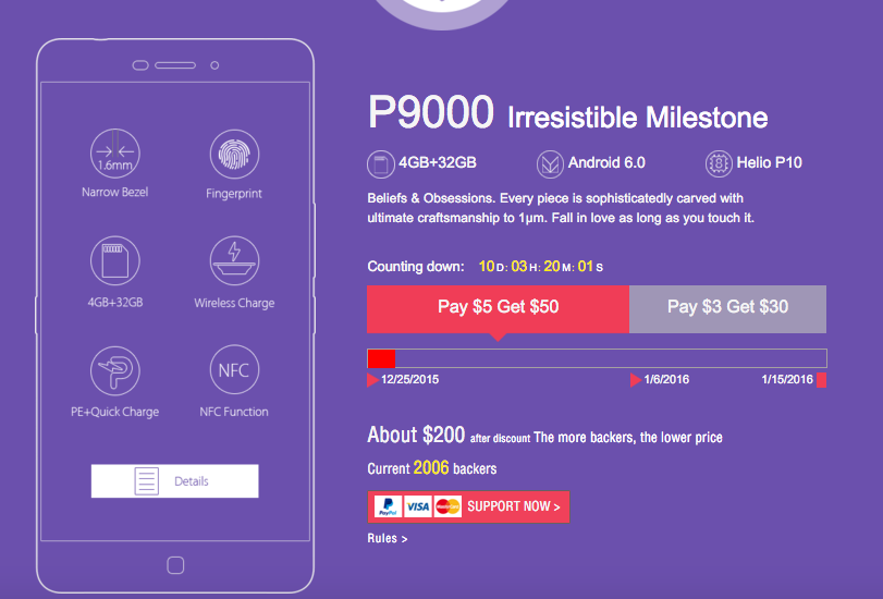 Elephone P9000 'crowdfunding' details