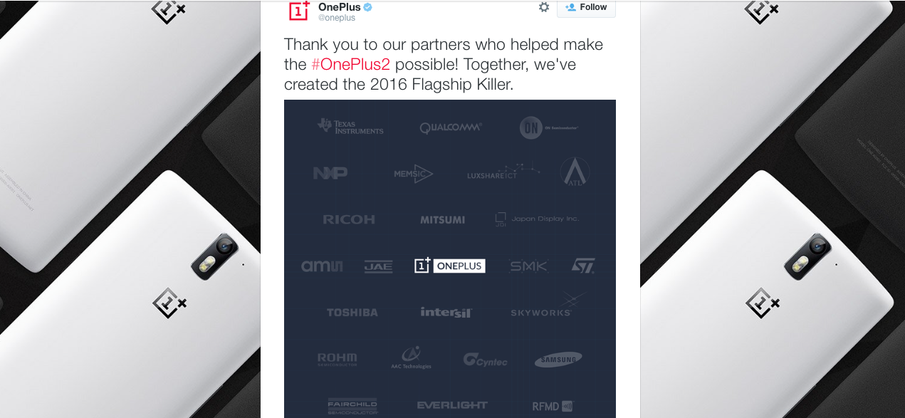 OnePlus thanks its partners for their contributions to the OnePlus 2