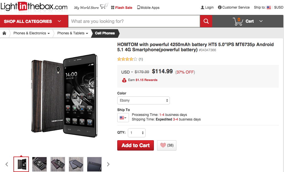 HOMTOM HT5 37% off in Lightinthebox pre-order sale, delivery to occur by November 5th