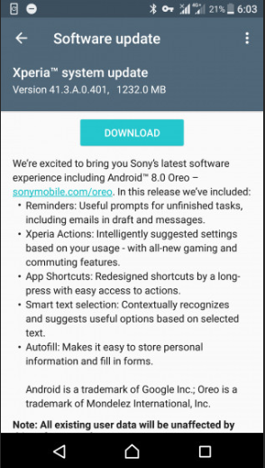 Oreo update rolls out for Sony Xperia XZ and XZs