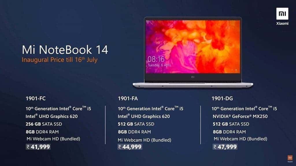 Mi Notebook 14 and Mi Notebook 14 Horizon Edition Launched in India Starting At Rs. 41999 (~$552)