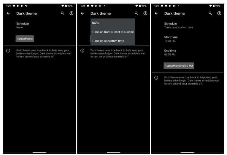 Android 11: dark mode will automatically activate at sunset