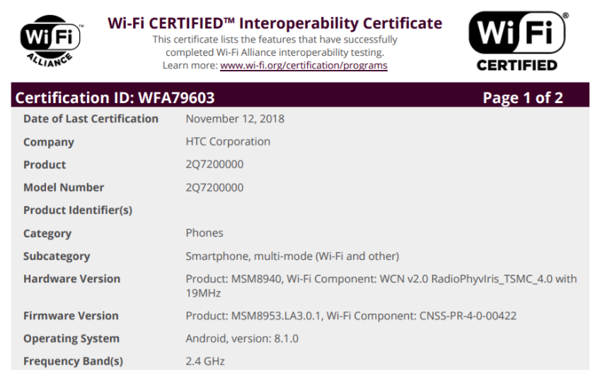 HTC's upcoming midrange smartphone will ship with Snapdragon 435 and Android 8.1