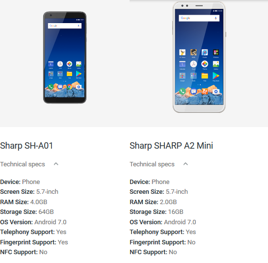 Two Sharp smartphones surface on official Android website