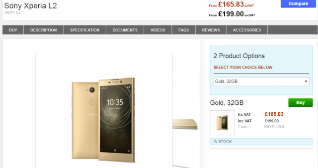 Sony Xperia L2 Lands on UK at 199 Pounds