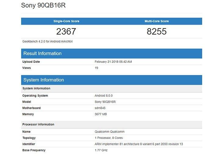 Another Snapdragon 845 Powered Sony Device Visits Geekbench