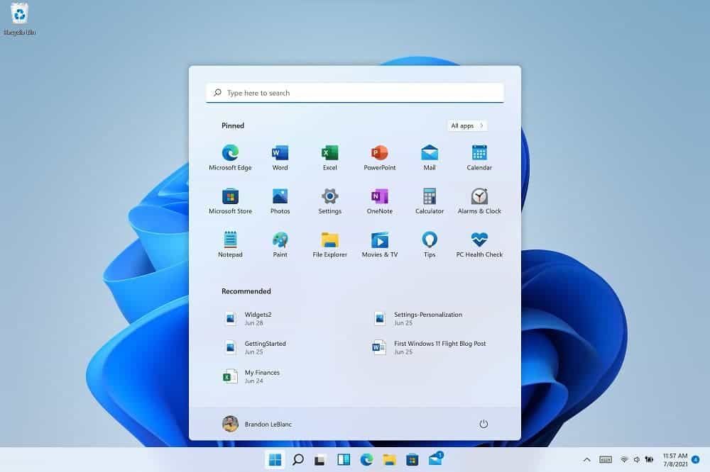 A search bar has appeared in the Start menu of the new Windows 11 build