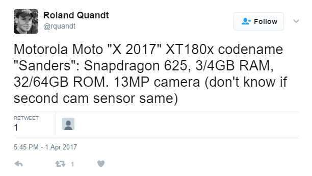 Moto X 2017 render leaks, along with possible specs