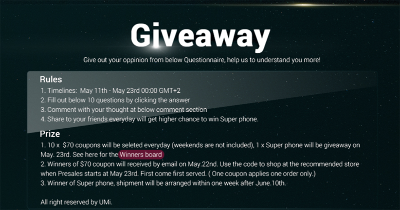 UMI Super $70 discount coupon giveaway