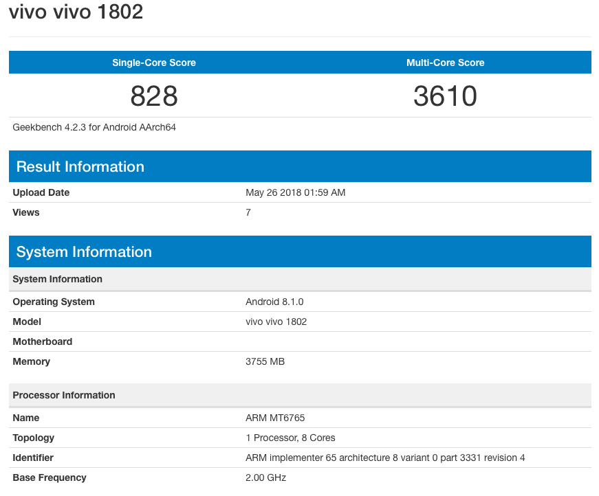 Mysterious Vivo Smartphone with unannounced MediaTek MT6765 visits Geekbench