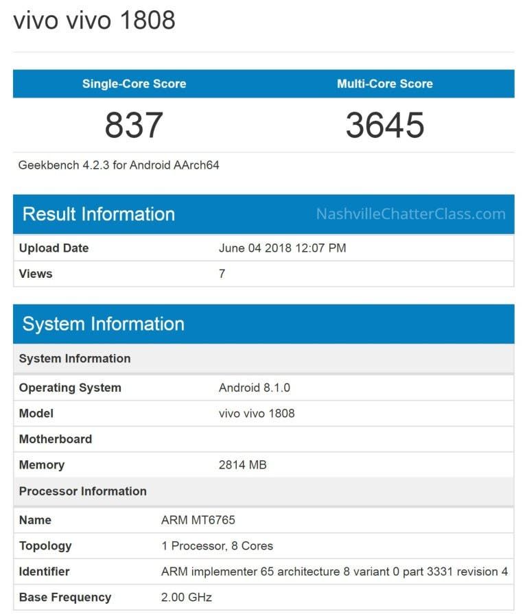 A new Vivo smartpphone with the yet unannounced MediaTek MT6765 processor visits Geekbench