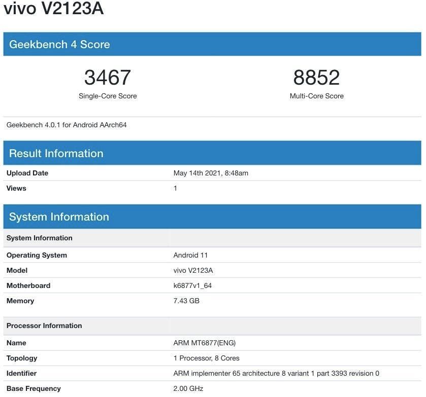 VIVO Phone With Dimensity 900 Appeared On GeekBench