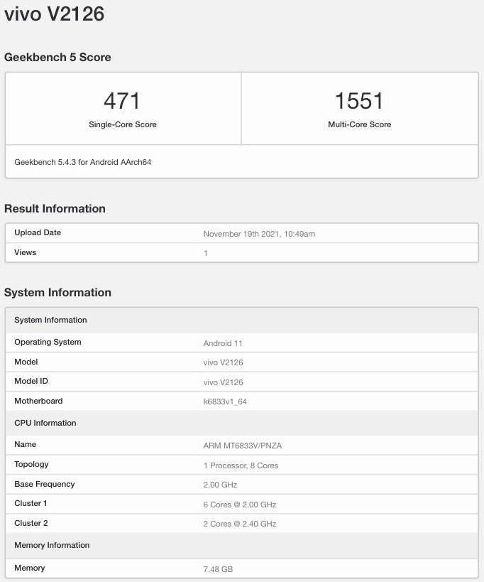 Vivo V23e 5G Key Specifications Revealed On Geekbench