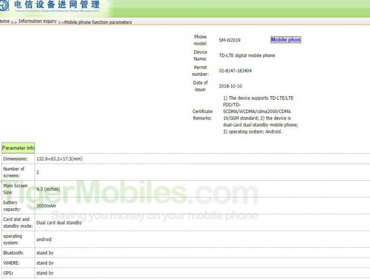 Samsung W2019 specs details surface online