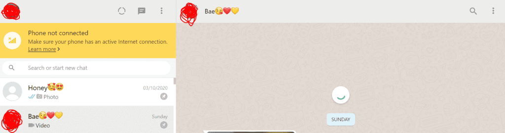 WhatsApp user interface before the update. Notice the absence of the video and audio call icons on the top right corner