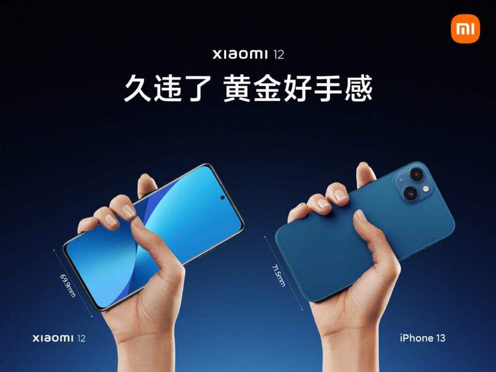 Xiaomi 12 Vs iPhone 13 - Xiaomi compares screen size and width