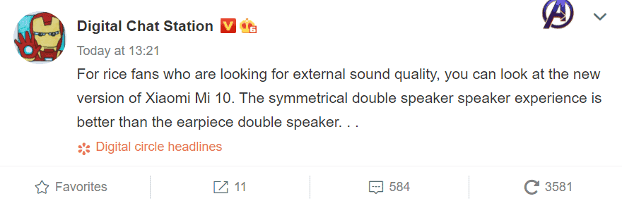 Xiaomi Mi 10 with SD870 will use a better symmetrical dual speaker