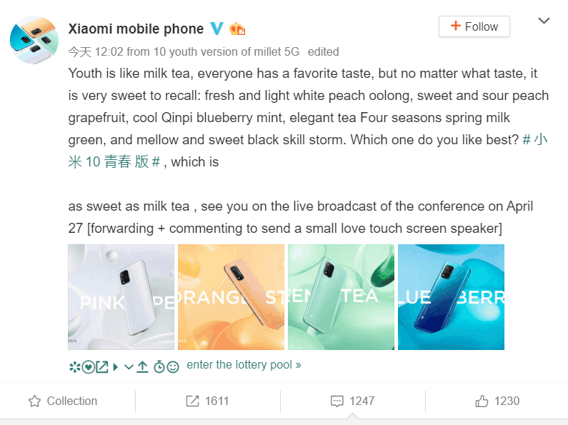 Xiaomi Mi 10 Lite 5G colour options announced