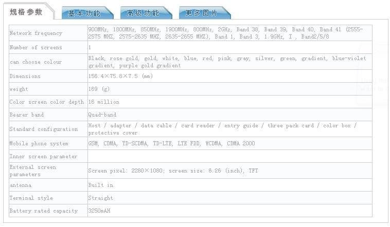 TENAA specs sheet