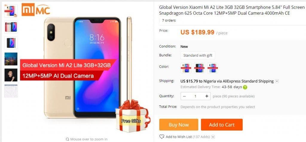 Xiaomi Mi A2 Lite Listed On AliExpress Ahead Of Its Official Launch