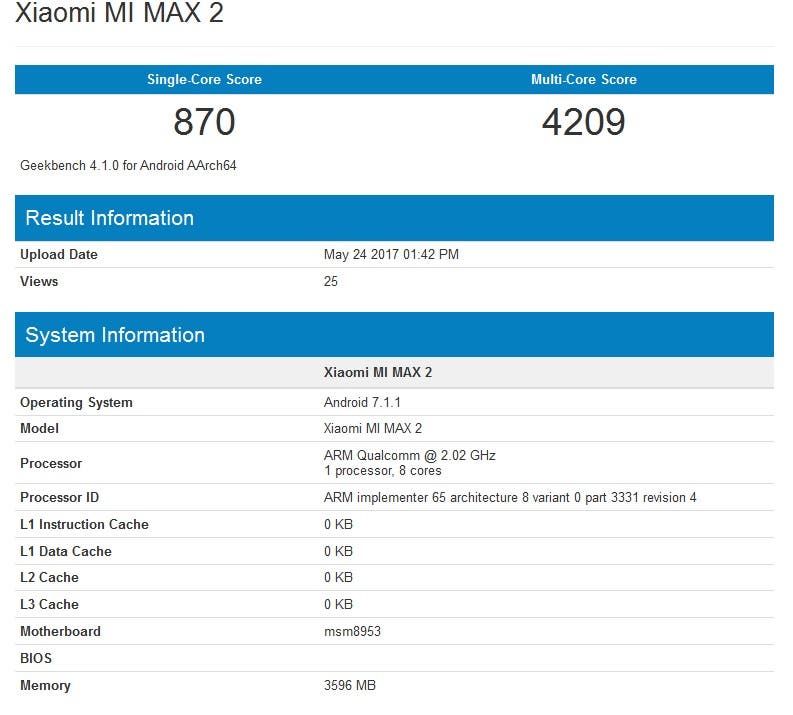 Xiaomi Mi Max 2 hits Geekbench, hours before official launch!