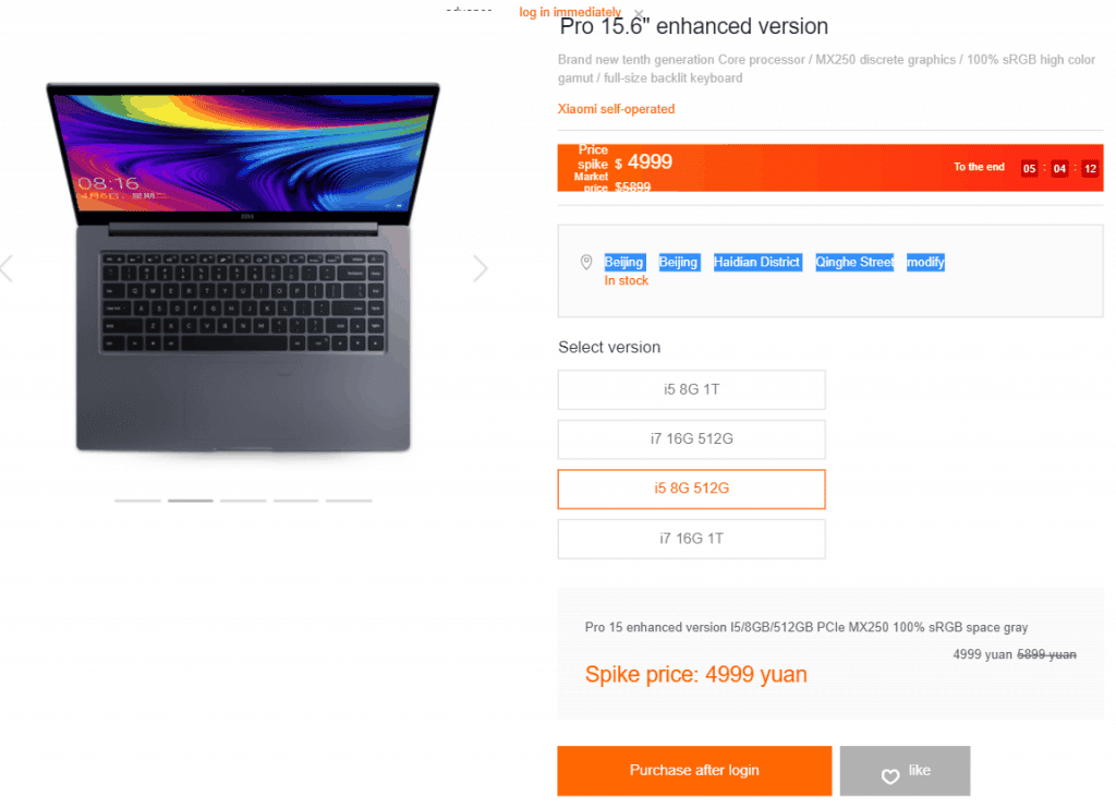 Xiaomi Mi Notebook Pro (i5+512G SSD) gets a 900 yuan ($131) price cut