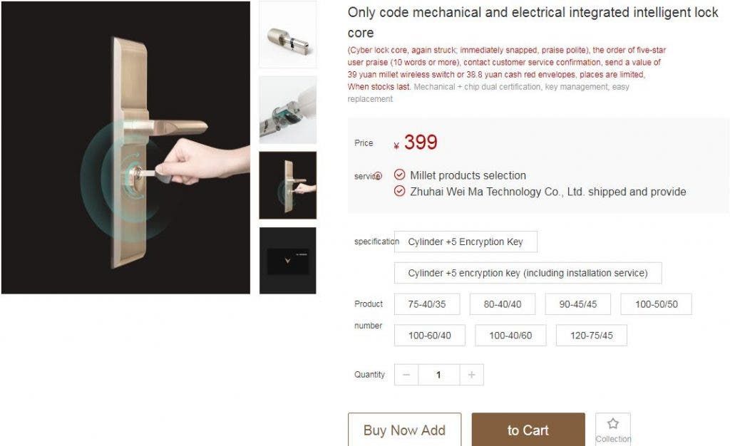 Xiaomi Releases A Smart Lock Cylinder For 399 Yuan ($62)