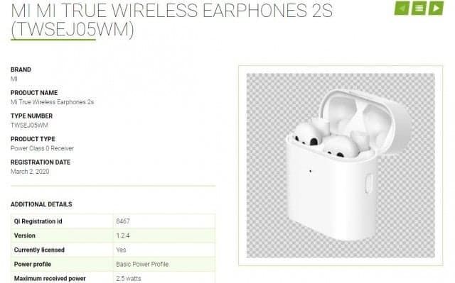 Xiaomi True Wireless Headset 2S exposure - support 2.5W wireless charging