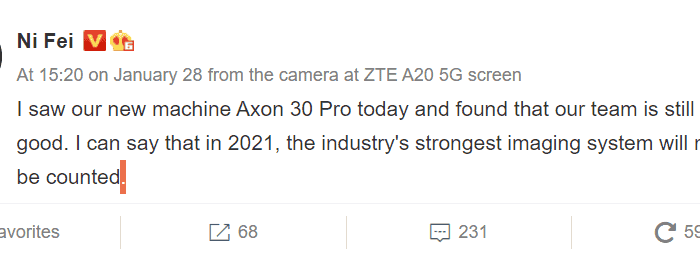 ZTE warms up AXON 30 Pro - to use the "strongest" imaging system