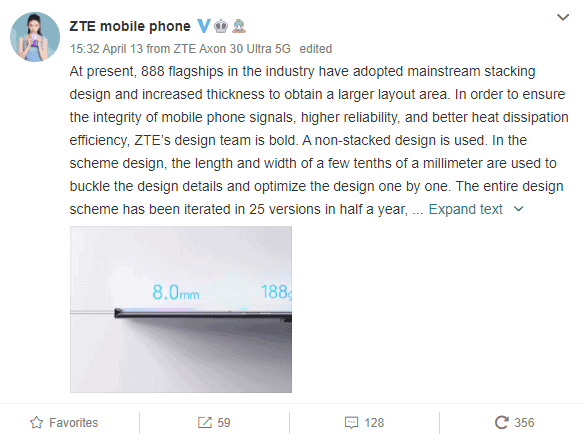 ZTE Axon 30 Ultra reveals more details: body thickness is only 8.0mm