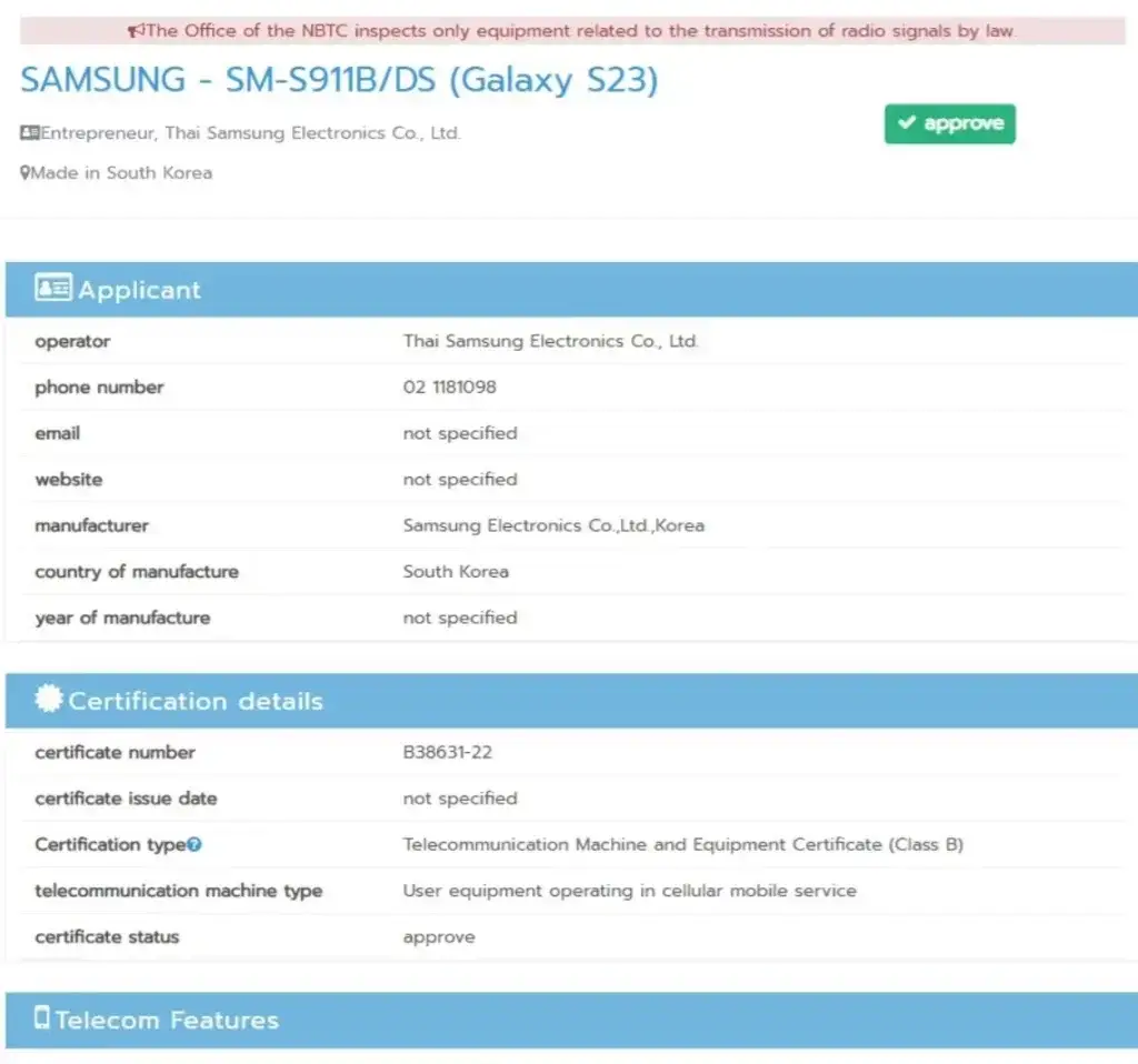 Samsung Galaxy S23 series is certified in Thailand and India