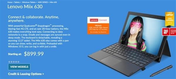 Lenovo Miix 630 ACPC With Snapdragon 835 Launched at $899.99