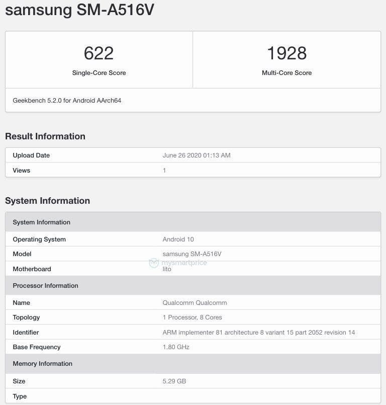 Galaxy A51s 5G spotted on Geekbench with 765G SoC and 6GB of RAM