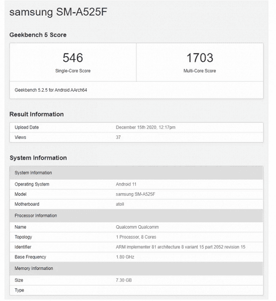 The 4G variant of the Samsung Galaxy A52 will arrive with Snapdragon 720G SoC