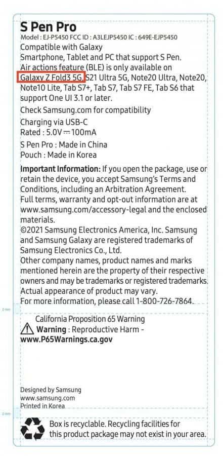 Samsung Galaxy Z Fold3 will support the S-Pen Pro