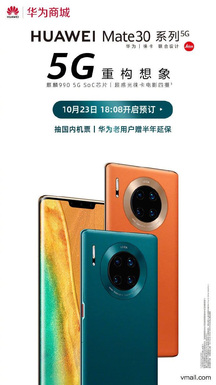 Huawei Mate30/Pro 5G version pre-sale to start on October 23