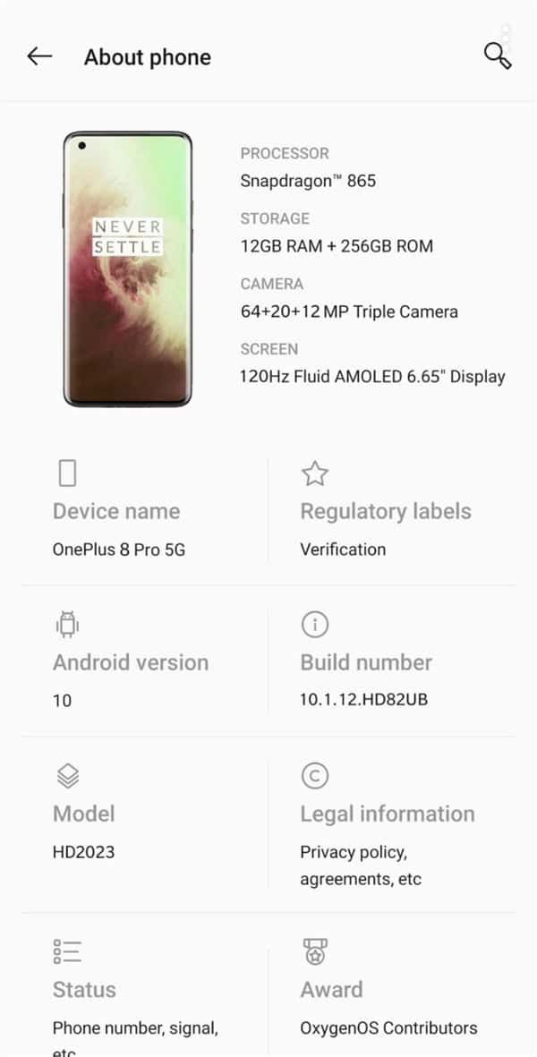 OnePlus 8 Pro 5G Specs Leaked On A Screenshot