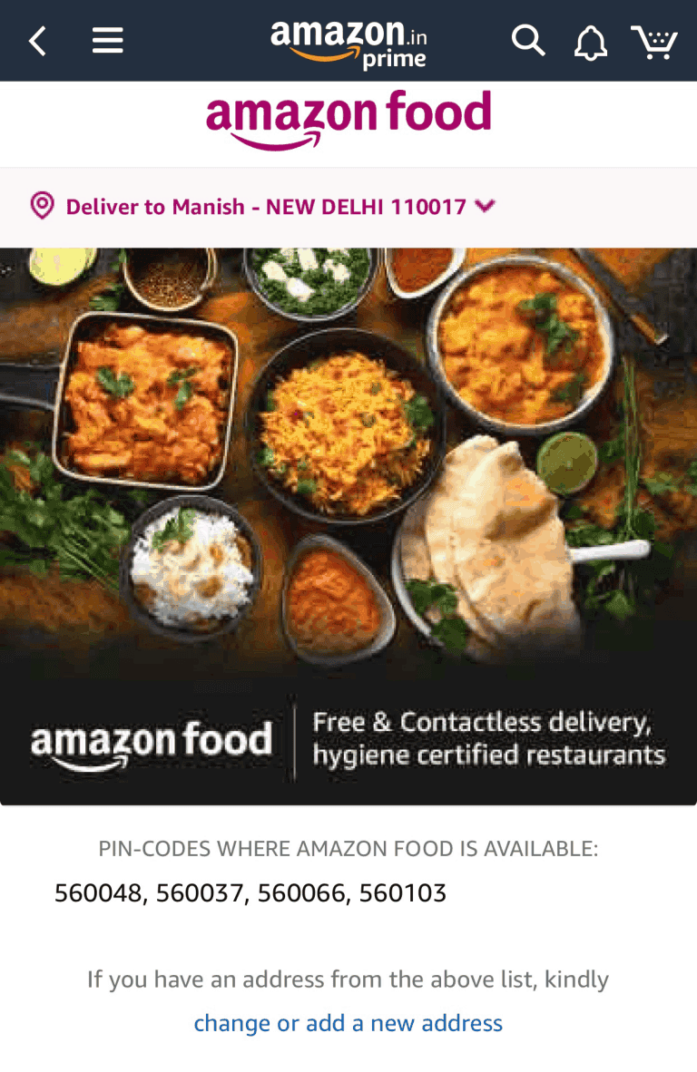 Amazon food delivery kicks off in India