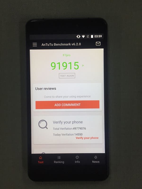 Doogee F7 Pro scored 91915 points in Antutu