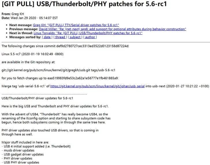 Linux Kernel 5.6 adds support for USB4