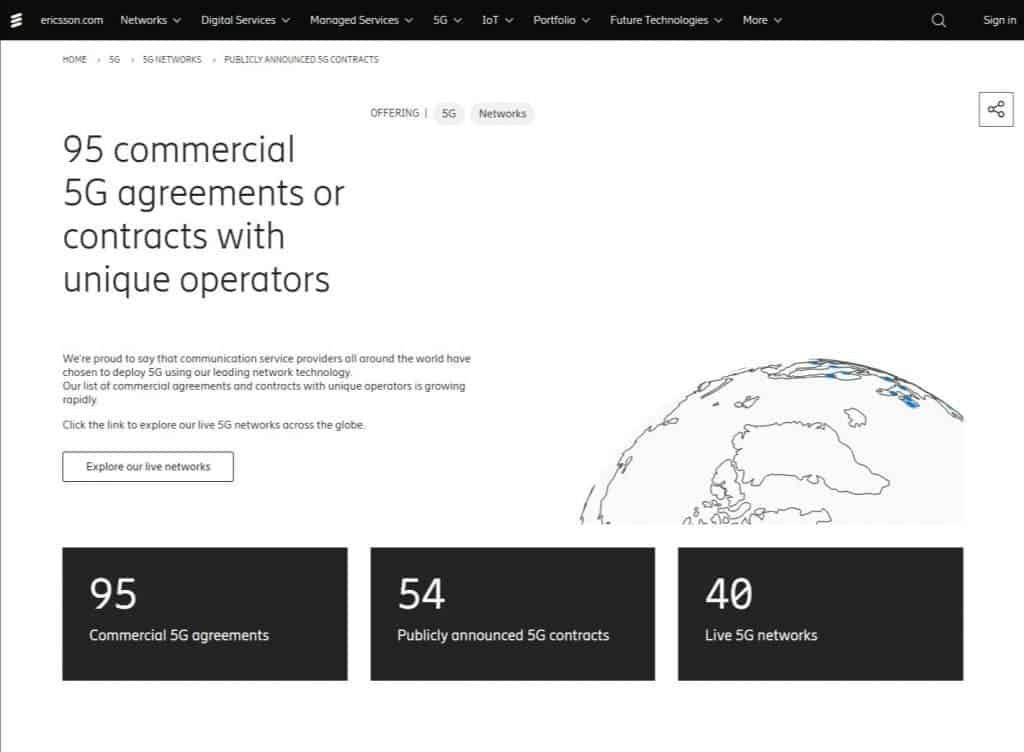 Ericsson has won 95 5G commercial contracts