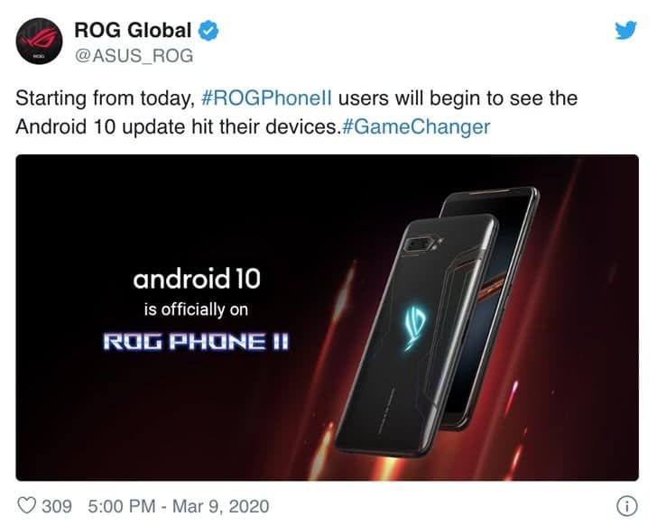 ASUS ROG gaming phone 2 officially updates Android 10