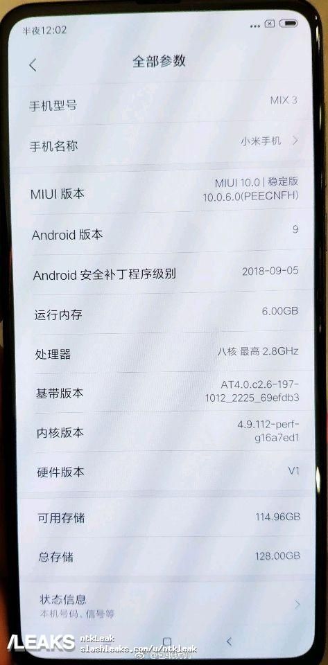 Xiaomi Mi Mix 3 Real Device and specs leaked