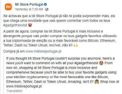 Mi Store Portugal Accepts Cryptocurrency Payments: Xiaomi Responded