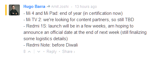 Breaking: Hugo Barra reveals Redmi series and Mi TV 2 launch timeline for India